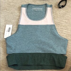 Blue and green outdoor voices sports bra